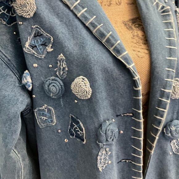 Vintage Carole Little Embroidered 90s Denim Jacket blazer embellished chambray - Picture 15 of 15